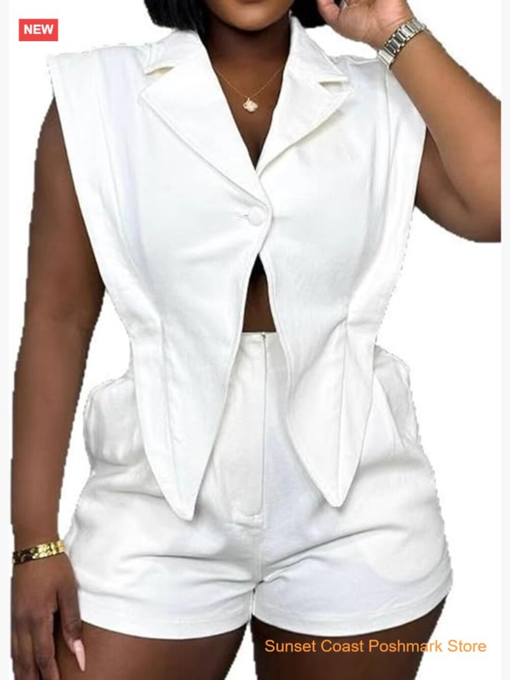 Women's Sleeveless Blazer Vest Romper Dressy Jumpsuit with Pockets Elastic